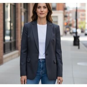 Tahari Arthur S. Levine Blazer Pin Black Striped SZ 14 Lined Contrasting Trim